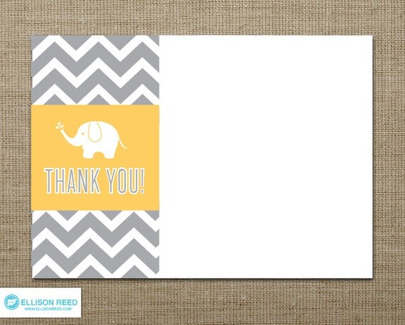 Elephant Baby Shower Thank You Note - Elephant Printable - Chevron - Sprinkle - Twins - Boy - Girl - Printable Party - Yellow - Stationery Il_570xn