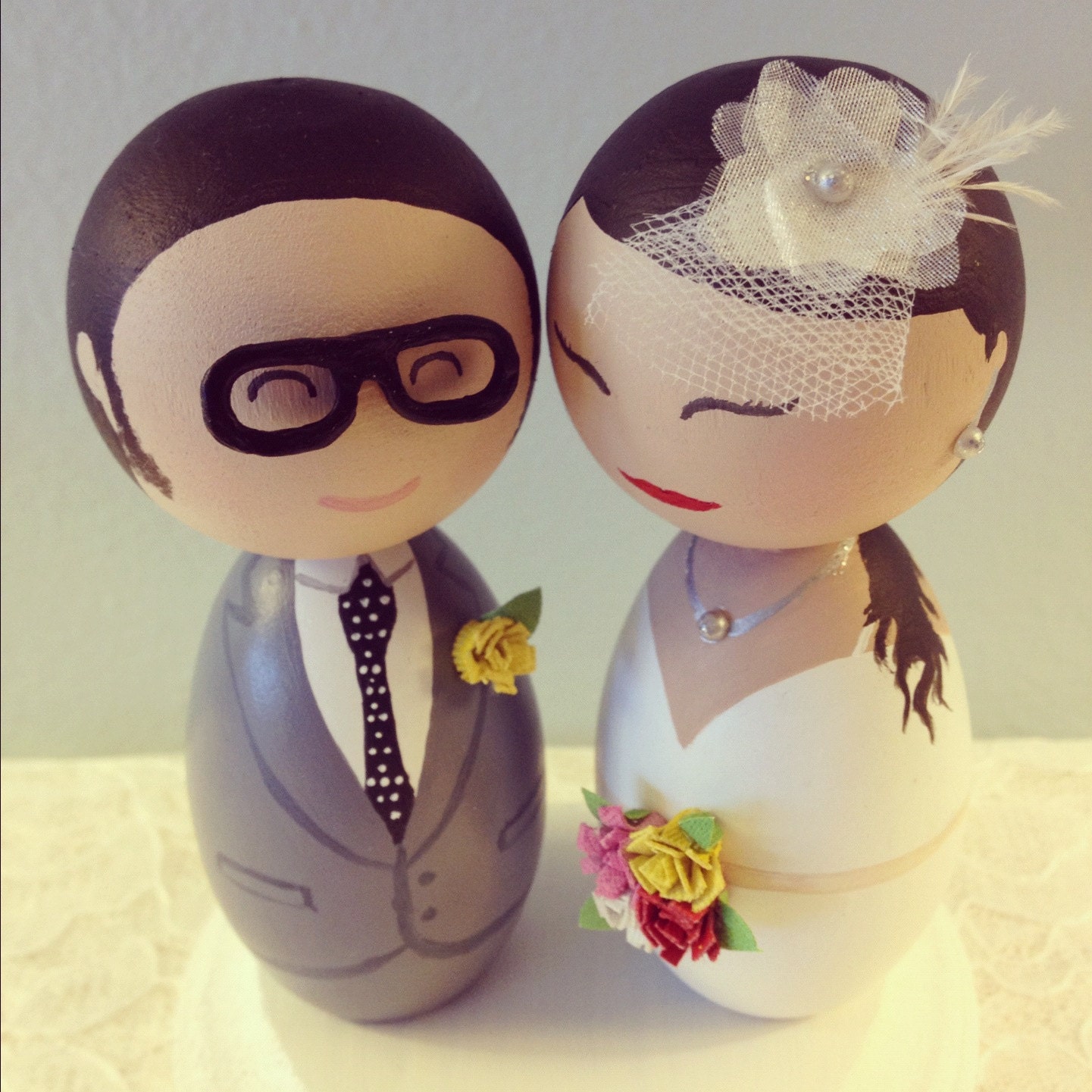 Custom Hipster Bride and Groom Wedding Cake Toppers - Every Topper is made custom for you