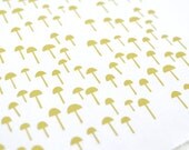 tiny forest in mustard on white quilting cotton handprinted fabric panel yellow ink
