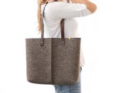 100% wool felt TOTE BAG with leather handles - natural grey