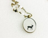 Deer Pendant, Doe Pendant,  White and Black Pendant, Bronze Pendant, Oval Pendant, Resin Pendant, FREE shipping