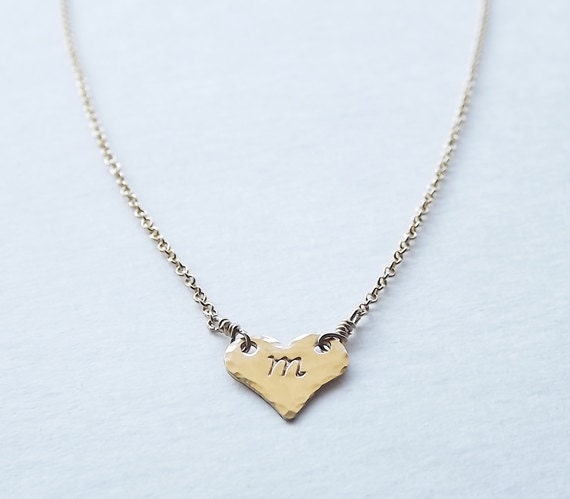 Gold Filled Hammered Initial Heart Necklace - Personalized Heart Necklace - Bridesmaid Gifts - Dainty Heart Necklace - Love Necklace