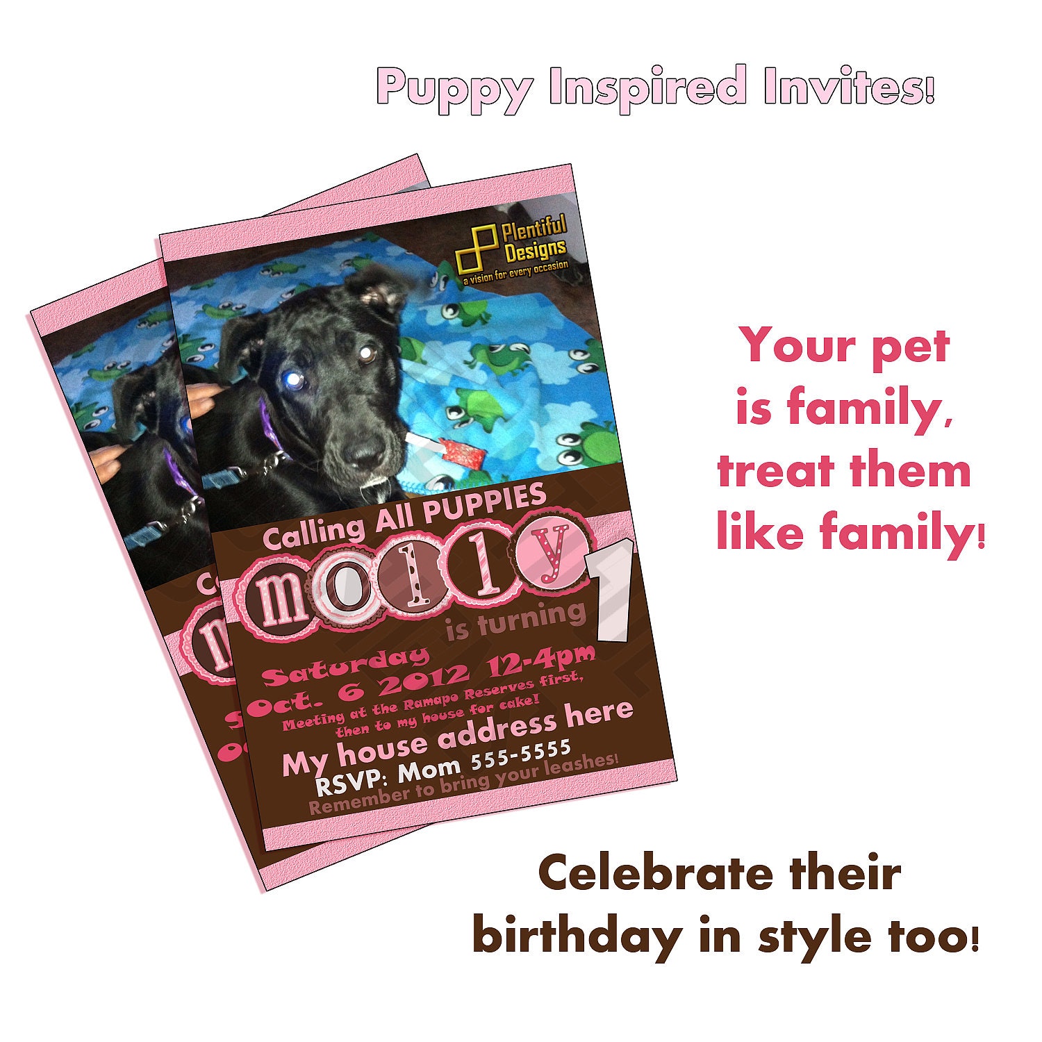 Custom Puppy Girly Invites, Male dogs coming soon, JPEG only You print, or send as E-card