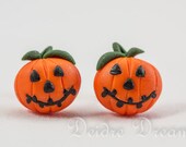 Pumpkin Earrings - Goth Kawaii Stud Earrings - Polymer Clay Pumpkins Post Back Earrings - Cute Goth Lolita Kawaii Halloween Jewelry