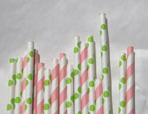 Light Pink Paper Straws and Green Polka Dot Paper Straws, 50 Pack, Lilly Pulitzer, Vera Bradley Mix Il_570xn
