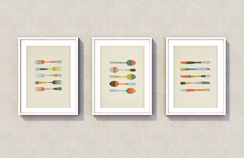 Retro Kitchen Utensils Set of 3 8x10 Prints