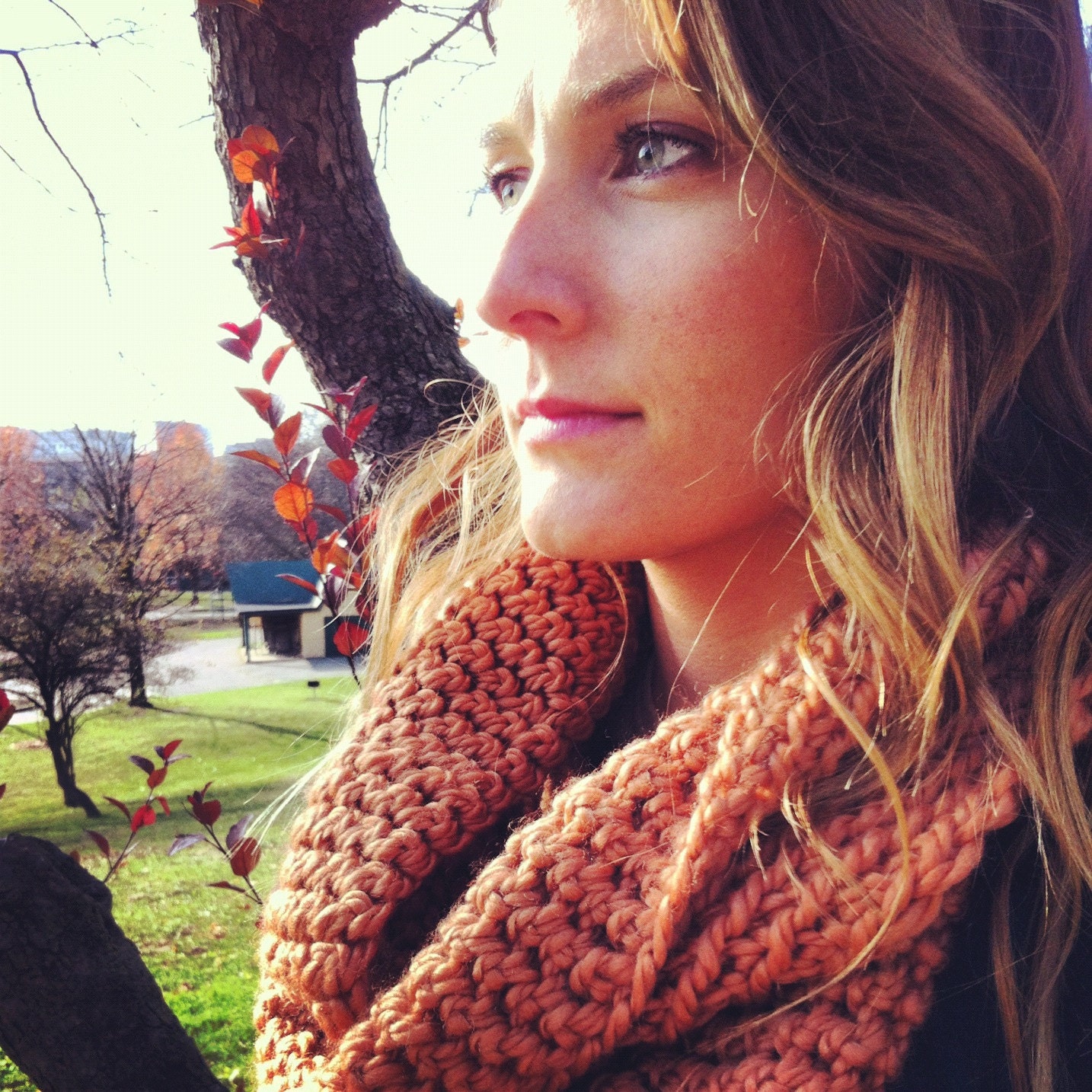 Harvest Orange Cowl Neck Infinity Scarf     FREE SHIPPING - sugarknitbygabrielle