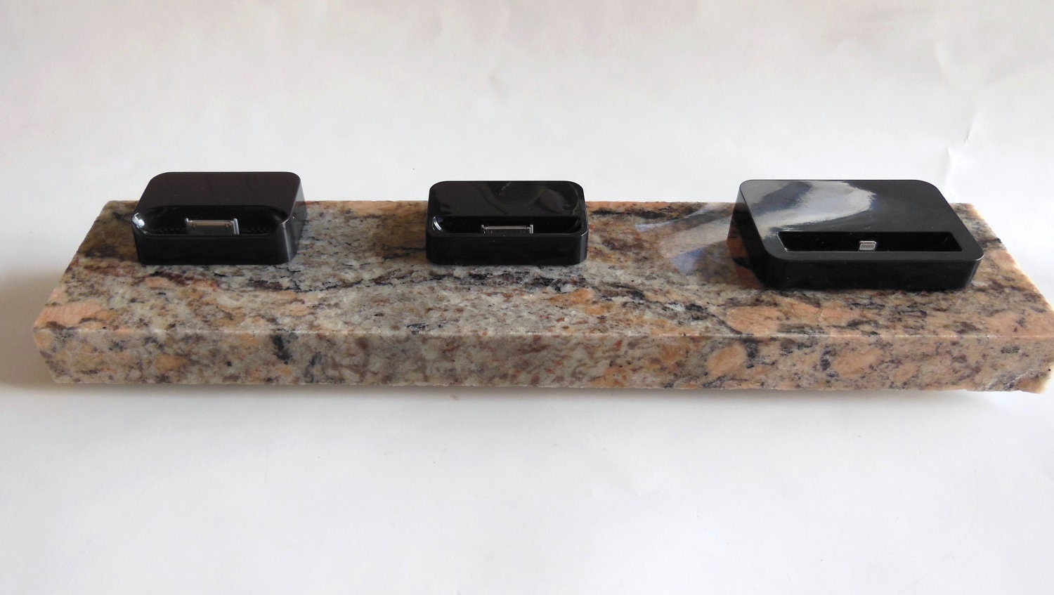 iPhone 5, 4S and 3G Triple docks on Crema bordeaux granite
