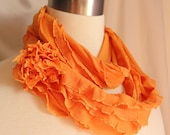 Tangerine Infinity Scarf -  Orange Ruffled Circle Scarf