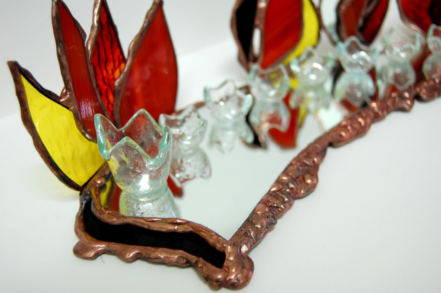 Chanukah Menorah Candle Holder Stained Glass Mirror Black Red Yellow Judaica  Made in Israel