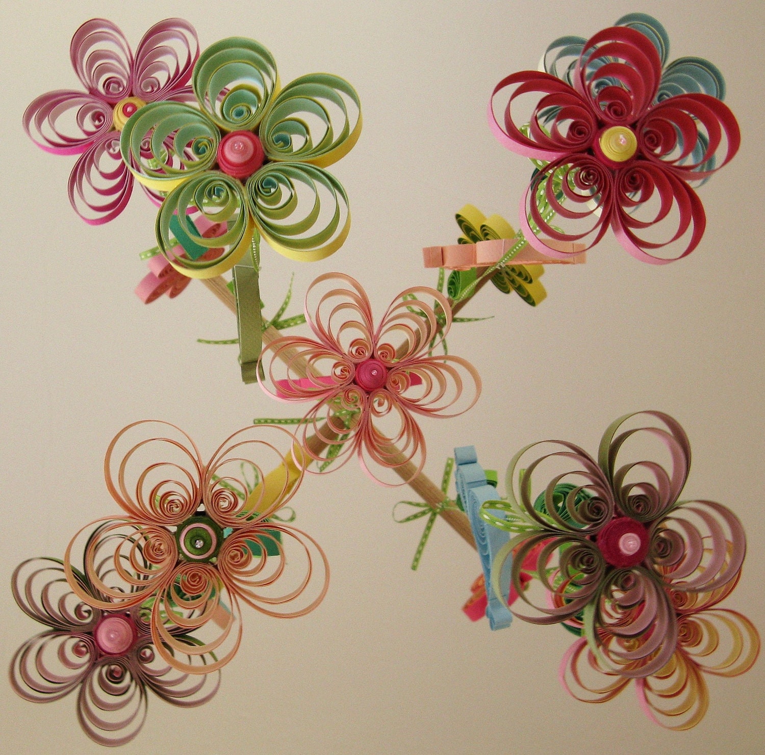 Baby Mobile - Baby Crib Mobile - Baby Nursery Mobile - Birds Mobile -Quilled Mobile -Baby Shower Gift - Birds in Rainbow Garden Handmade 8A