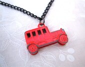 Child's Charm Necklace Stocking Stuffer Vintage Red Trolley Car London Cab Shabby Chic Kids Black Chain Cracker Jack - Driving Miss Daisy