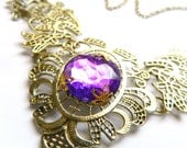 Royal Elven necklace - Victorian Gold Lace filigree wrap gem Necklace - Customizable gem colors