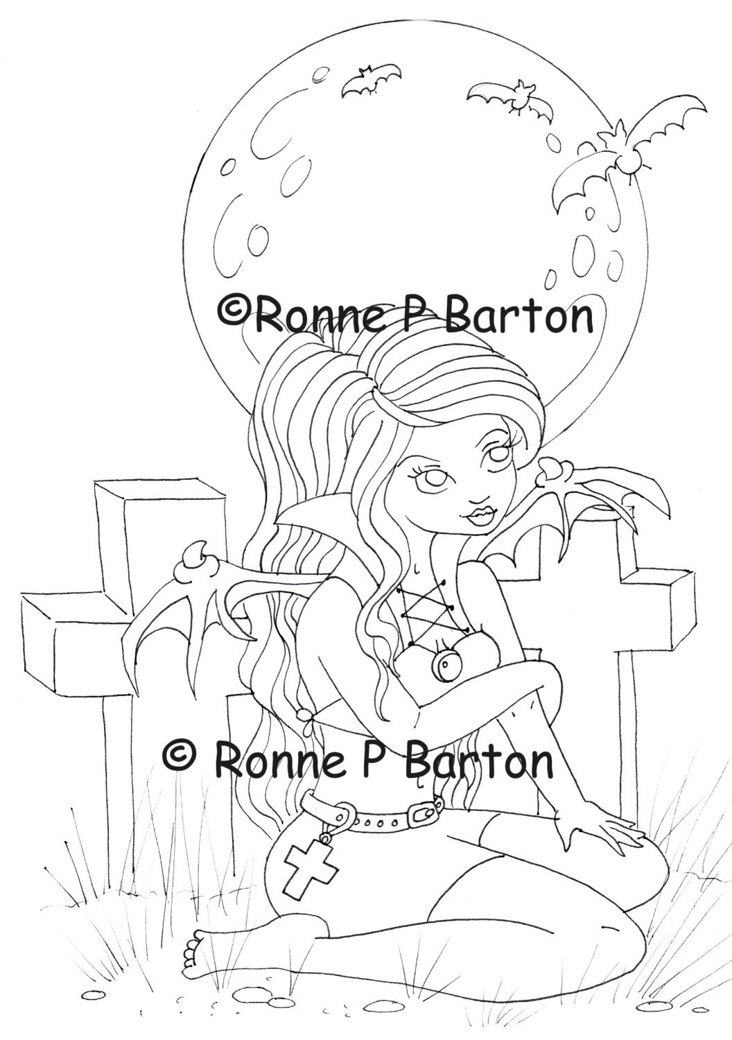 IMG001 INSTANT DOWNLOAD digital stamp digi Darkling gothic dark fantasy fairy goth cartoon graveyard cemetery printable coloring page