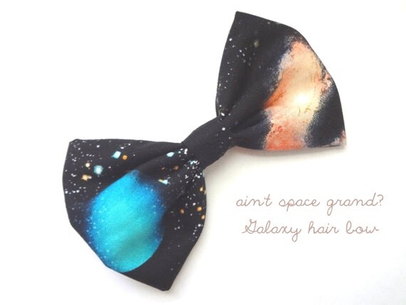 Galaxy hair bow with alligator clip attachment (planets and nebulae print)