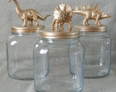 RESERVED gold canisters / animal jars / dinosaurs / storage