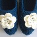 Adult Wool Crochet Slippers, Thick, Simply slippers, Women slippers,  house shoes. Oil Blue