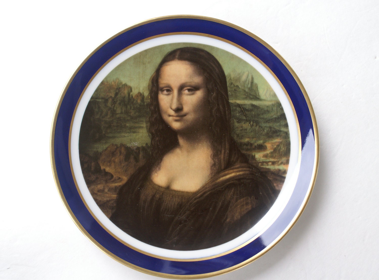 Mona Lisa Porcelain Collectible Plate Made in Germany Cobalt Blue Trim