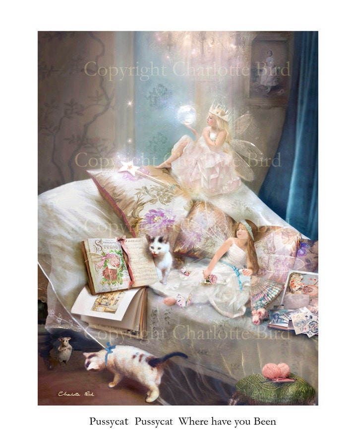 Fine art Fairy Print   Pussy-cat Pussy-cat where have you been  Nursery Ryhme