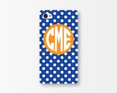 iPhone 5 or 4/4s Case - Custom Gameday Blue & Orange Dot, Monogrammed