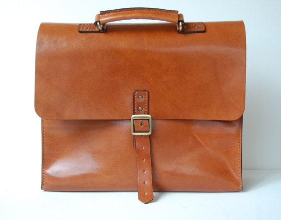 Handmade Cognac Leather Briefcase - Boston