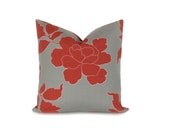 Pillow.Red.Gray.16x16.Cover.Floral.Home Decor.Housewares.Indoor/Outdoor Fabric.Cushions.Printed fabric both sides