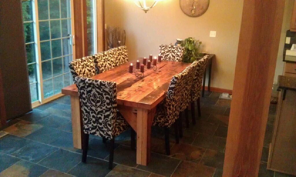 Large Dining Table made from thick reclaimed planks