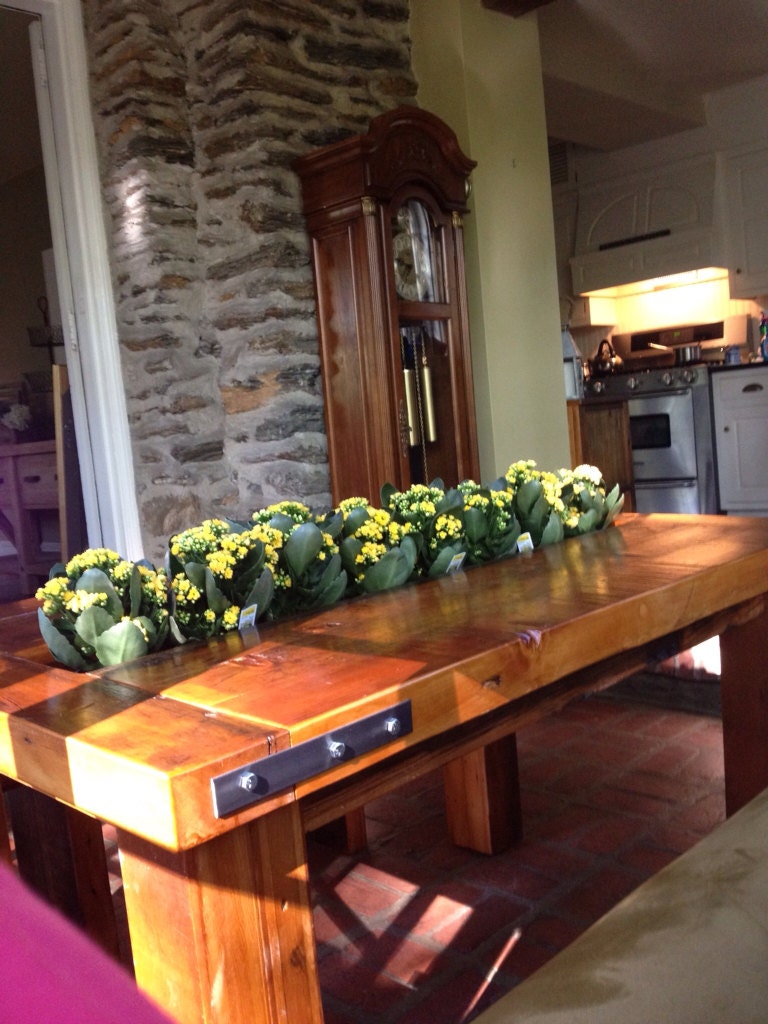 Handcrafted Wood Table with Planter Box
