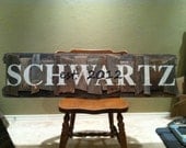 Personalized Family Name Sign on a rustic random wood canvas