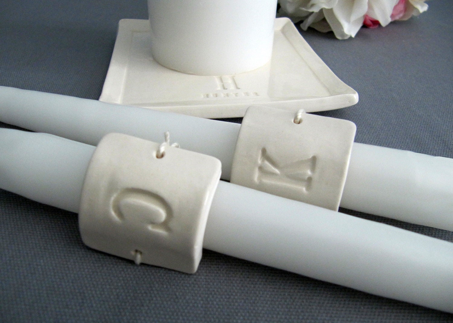 Square PERSONALIZED Unity Candle Ceremony Set Monogrammed - Gift Boxed