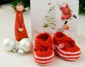 Gift for baby - Sweet little baby booties in red and white - Christmas
