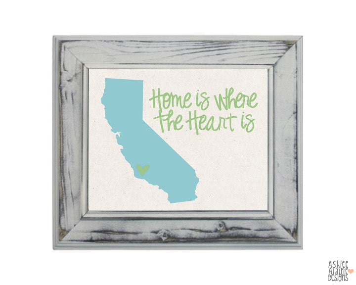 California State Wall Art Print - 8x10 Illustrated Print Home Decor - Home is Where The Heart is
