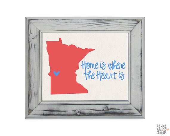 Minnesota State Art Print - 8x10 Illustration Home Decor Print - Home Is Where The Heart Is