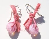 Mature- Pink Ribbon- Breast Cancer Awareness- Handmade  mixed-media earrings in pastel pink and rose pink