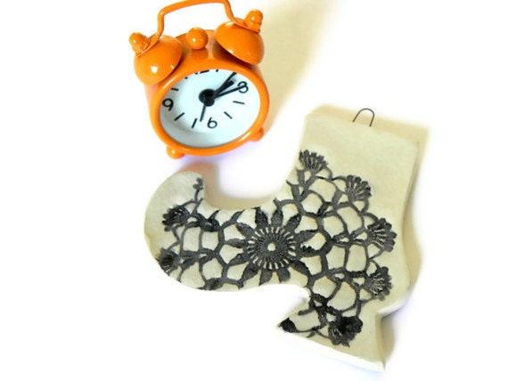 Halloween Lace Boot Ceramic Ornament Flower Lace Black and White Pottery