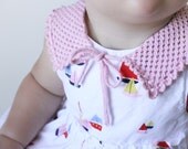 Handmade lace knit collar for baby / toddler / child girl, silk cotton, drool bib, bow, summer accessories fits 12 mo - 5T