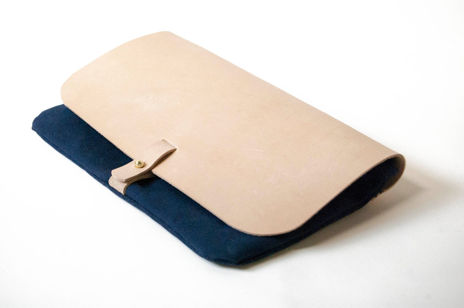 Clutch purse - Waxed Canvas, Leather, Navy, Nude, Veg-tan