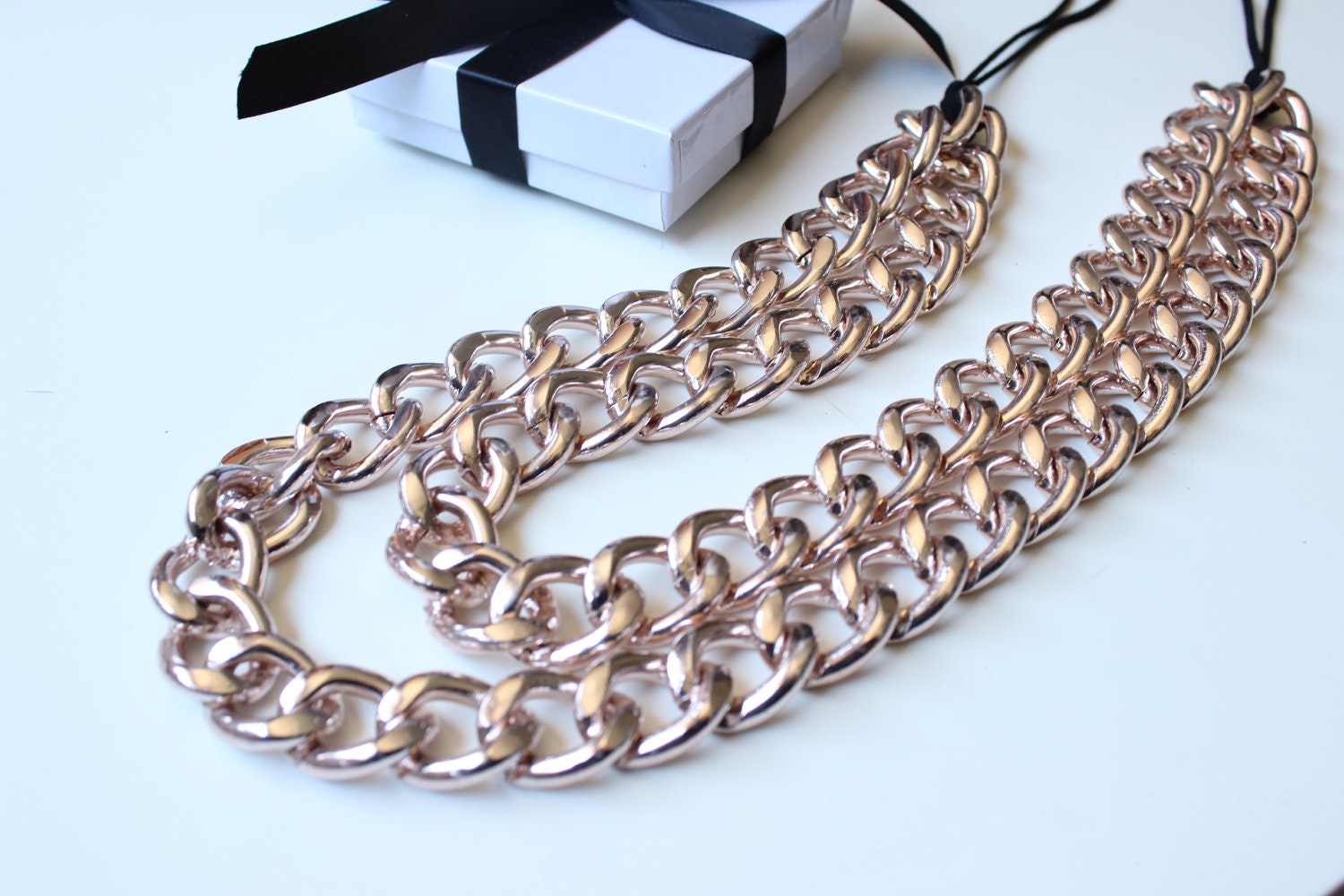 Rose Gold Double Layer Curb Chain Necklace