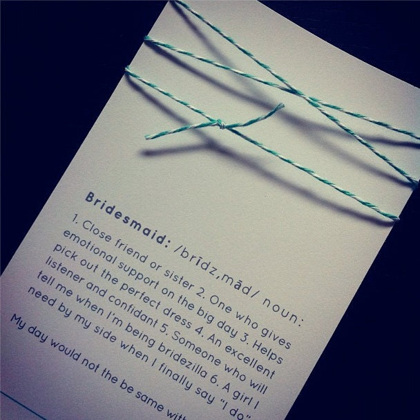 Turqoise Twine Bridesmaid Definition Card and by paperkrush