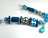 Sky Blue Crystal Peace Sign Bracelet Shamballa/Cats EYE Blue Beads Turquoise Gem Heart Charm Dangle Peace Sign Pave Crystaled Blue Cats Eye