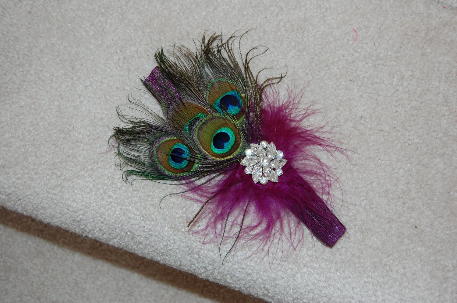 Plum, Ivory & Sage Peacock tutu dress. Plum crocheted top with eggplant/plum  and sage tulle,with broach and peacock feather embellishments.