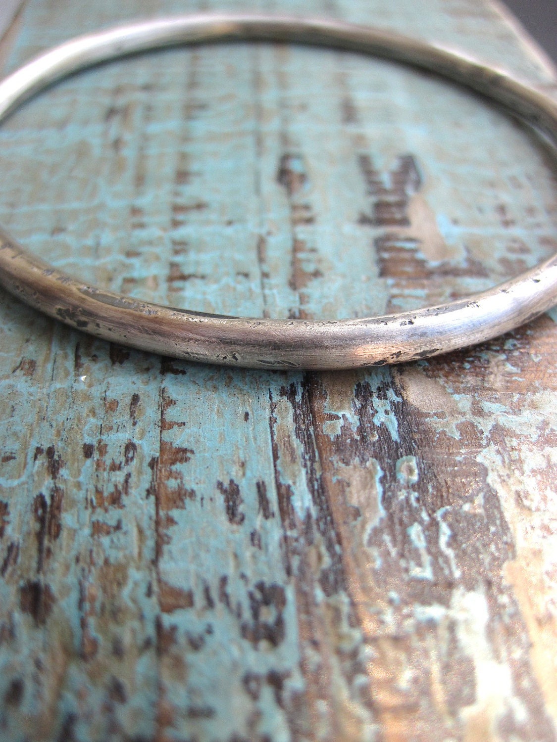 Chunky Silver bangle- Organic, distressed, wabi sabi, solid sterling silver bracelet, medium size