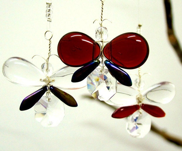 Crystal Suncatcher, Gothic Butterfly Ornament Crystal Mobile Glass Mobile Dark Red Iris Black, Butterfly Mobile Red Butterfly Hanging Mobile