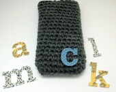 Custom order monogram Iphone 3, 4th generation, 4s or Iphone 5 cell phone gray crochet cozy cover with button closure