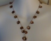 Gold bronze keshi keishi cornflake pearl lariat hand knotted on silk
