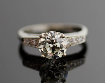 Antique Diamond Engagement Ring - 14k White Gold and Diamond Ring