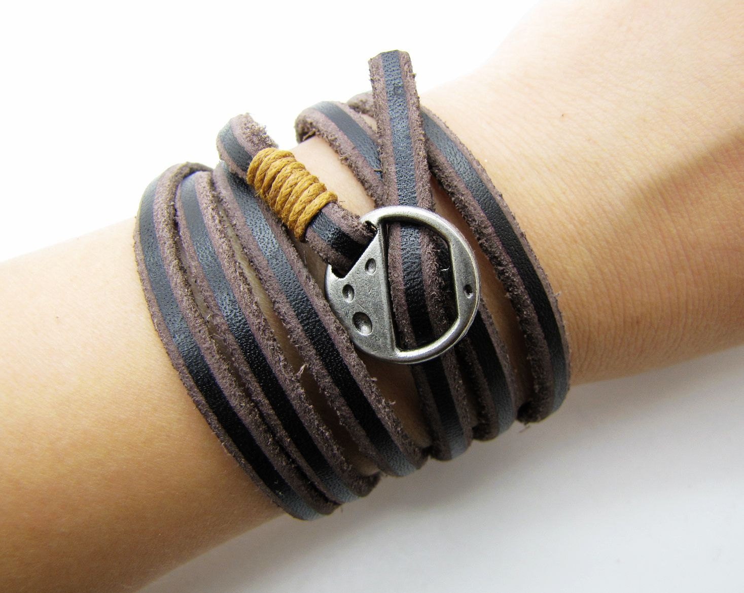 Brown Soft Leather Women Leather Bracelet  with Silvery Alloy Buckle Men Leather Cuff Bracelet Unisex Bracelet  1270A
