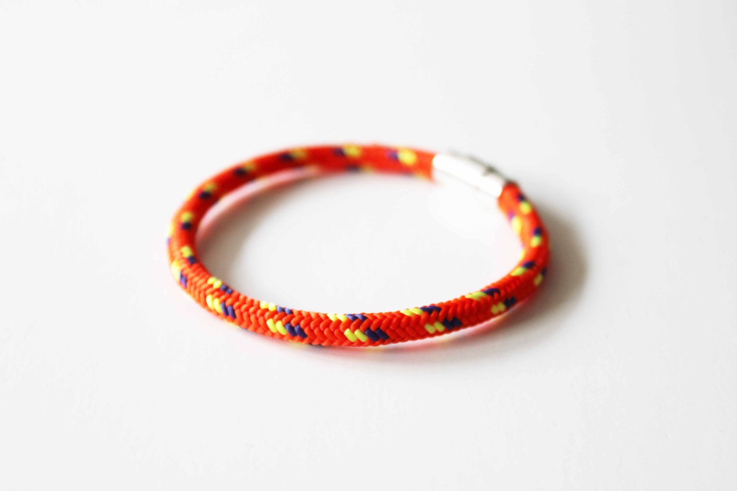Climbing Rope Bracelet w/ Silver Magnetic Clasp - Neon Orange