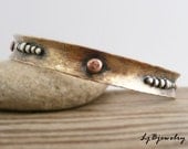 Bangle Bracelet, Concave Bangle, Anticlastic Bracelet, Red Brass, Mixed Metal Bangle, Copper, Sterling Silver, Earthy Organic Style
