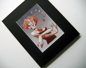 FLAME TATTOO 8x10 Matted Signed Print - tattooed rockabilly girl print, whimsical fantasy illustration art 5x7